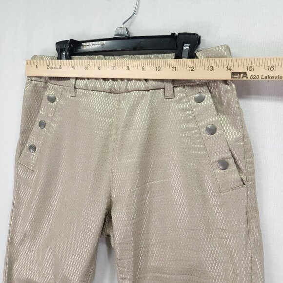 Bevy Flog Metallic Capri Pants Size 27 Gold Grid Drawstring Elastic Waist 23" - Picture 8 of 15